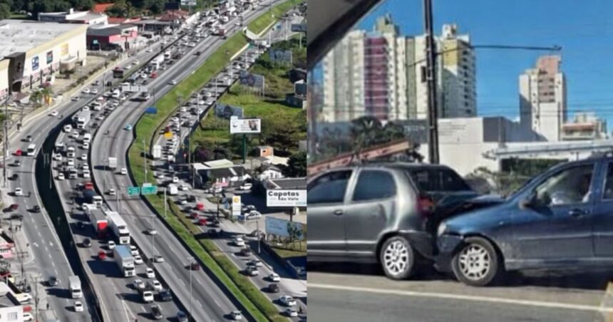 acidente-na-br-101-deixa-duas-pessoas-feridas-e-gera-cerca-de-10-km-de-congestionamento-na-grande-florianopolis