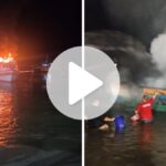 incendio-destroi-90%-de-barco-de-pesca-em-penha;-video-mostra-moradores-e-pescadores-combatendo-as-chamas
