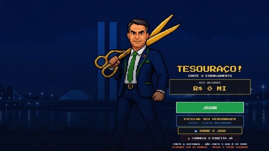 flavio-bolsonaro-lanca-tesouraco,-jogo-em-que-usuario-corta-gastos-do-governo-lula-com-viagens,-cartao-corporativo-e-publicidade